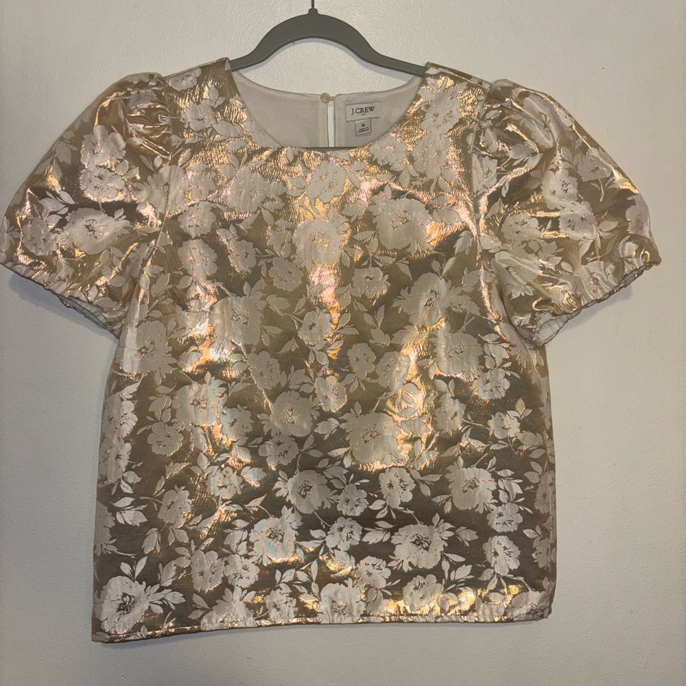 J. Crew Floral Golden Brocade Blouse